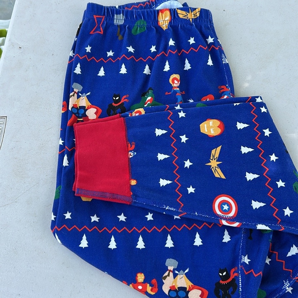 Marvel Blue and Red Pajama Bottoms with Festive Design